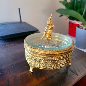 Vintage CHERUB Gold Filagree Trinket Dish